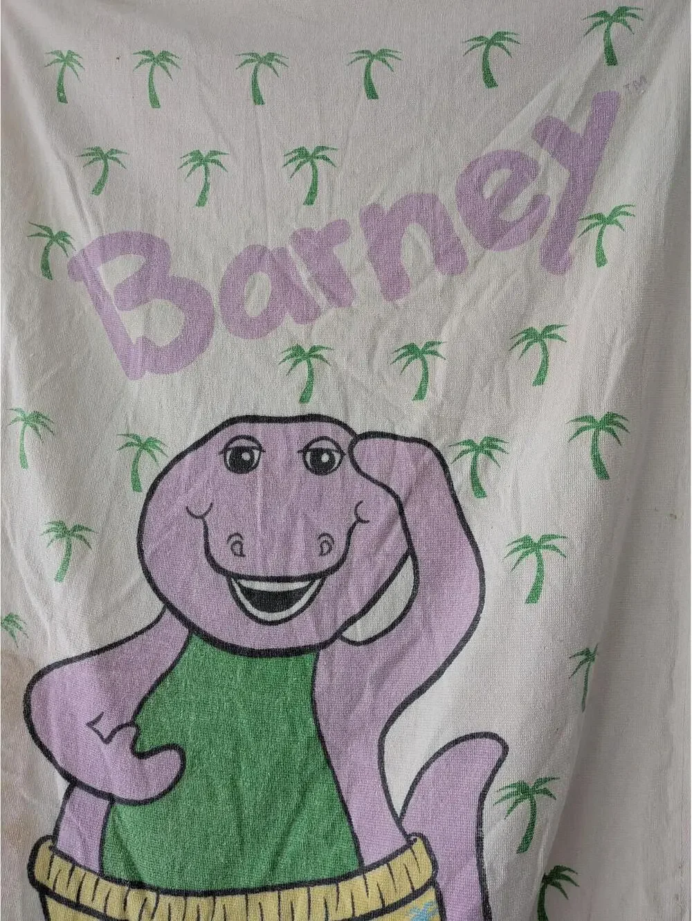 Vintage Barney & Friends Purple Dinosaur Beach Towel 1992 The Lyons Group Faded